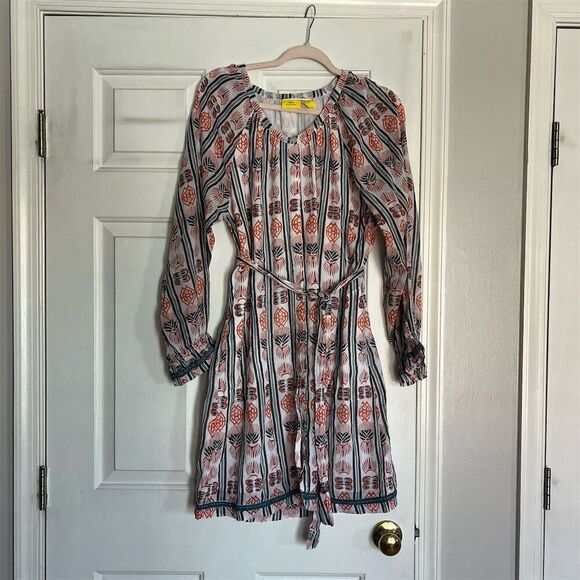 Roller Rabbit Women's L Orange Striped Boho Tunic Dress w/ Tassel Fringe - Picture 1 of 8